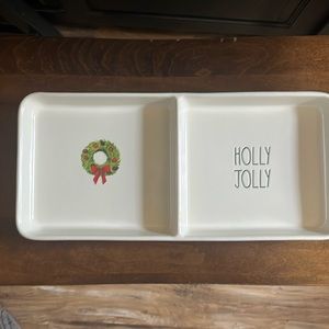 Rae Dunn Two compartment holly jolly wreath tray - new without tags